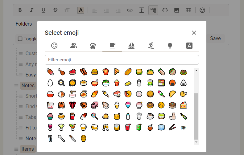 emojis modal window