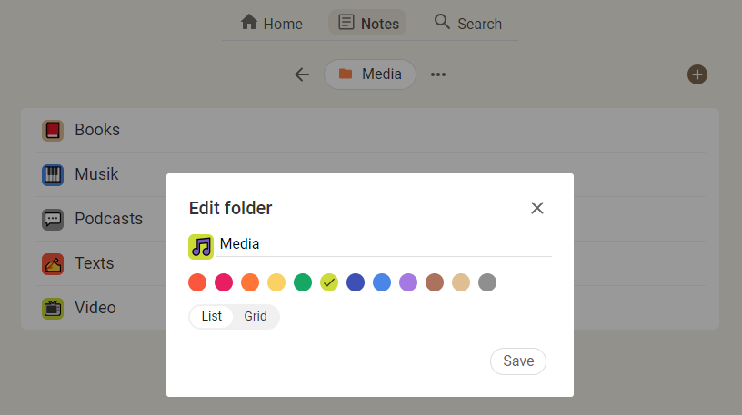 folder modal window